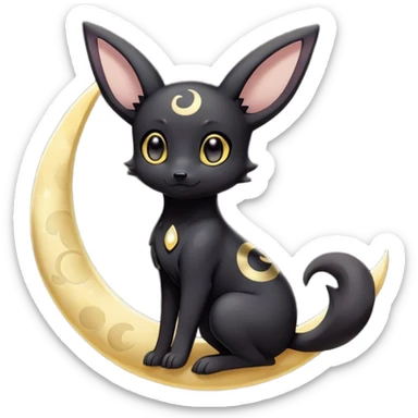 Kawaii Umbreon dark type Pokémon, full body, crescent moon behind subject, stars around subject sticker