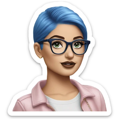 Photo Realistic kylie jenner stylish pink hair BLUE eyes and glasses classy sticker