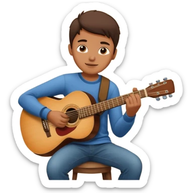boy playing guitar indoors sticker