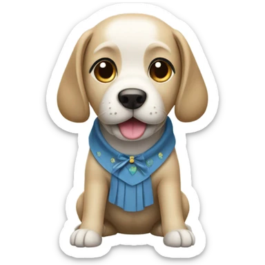 A dog with a skirt sticker