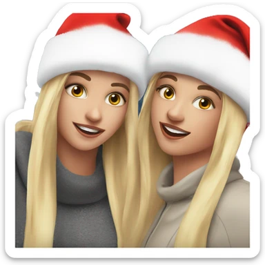 blonde girls with Santa hats outdoor selfie sticker