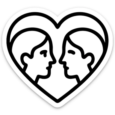 greyscale illustration of two faces looking at each other inside a heart symbolizing soulmate love sticker