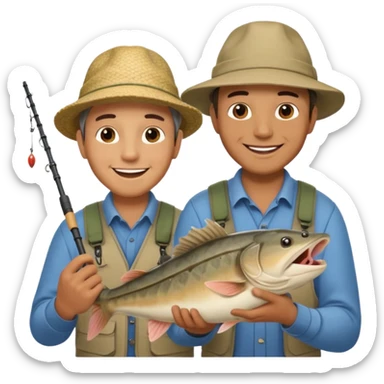 Father and son happy after catching a catfish sticker