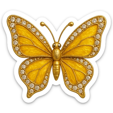 single golden yellow butterfly with deep yellow enamel and sparkling gems sticker