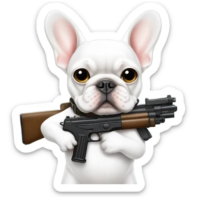white french bulldog with gun sticker