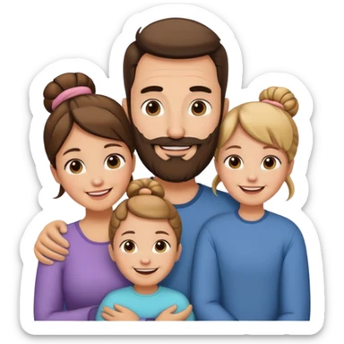 family of 5. mom has bun. dad has beard.  sticker