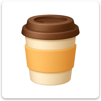 Make a closed coffee to-go cup, more emoji-like, smaller, no emoji or logo in the middle. Use a pastel color sleeve. The style should resemble an emoji style. sticker