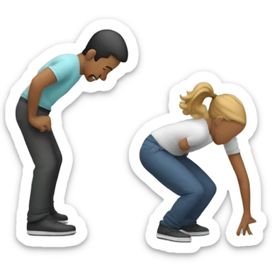 someone is bending down to pick something up and another person is stretching over them sticker