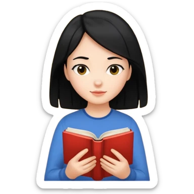 Girl black hair reading book sticker