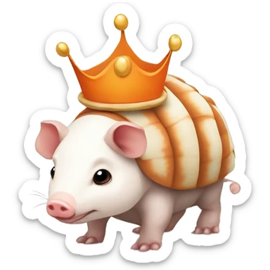 Orange and white piebald chubby round armadillo pig panda centipede armadillo wearing a crown sticker