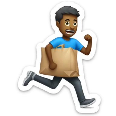 Ladron corriendo con una blosa de basura con dinero sticker