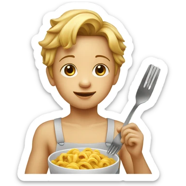 Child eat a food with a fork and a spoon sticker