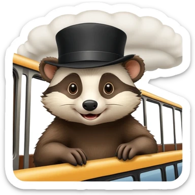 Badger in a conductor hat riding on a train  sticker