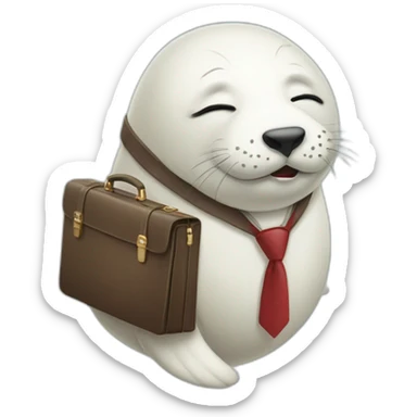 White seal in tie and with briefcase and closed eyes sticker