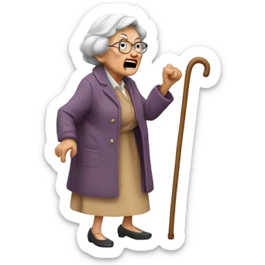 Old lady with cane yelling sticker