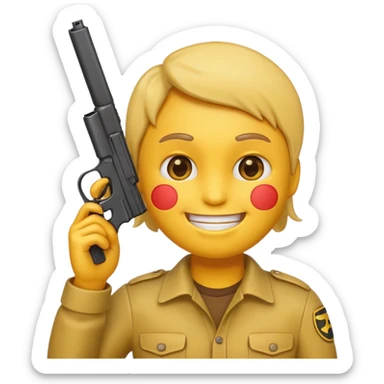 Create a smiling face emoji that’s holding a gun aimed to their forehead sticker
