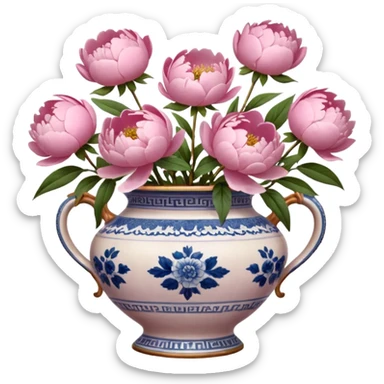 Pink peonies in a vintage vase sticker