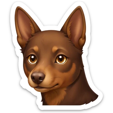 Cinematic Noble Brown and Tan Kelpie Portrait Emoji, Poised and regal, with a strong, agile build and a rich, well-groomed Fur of warm brown and tan, piercing warm eyes, Simplified yet sharp and sophisticated features, highly detailed, glowing with a soft, dignified glow, high shine, intelligent and energetic, stylized with an air of determination, focused and attentive, soft glowing outline, capturing the essence of a watchful and confident herder, so majestic it feels as though it could bound out of the screen with effortless authority! sticker