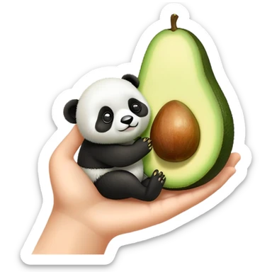 a tiny avocado held a very tiny panda sticker