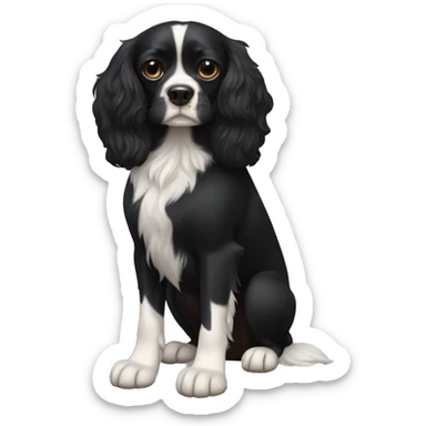 Small completely black king spaniel with black fur on his whole face and white fur on chest sticker