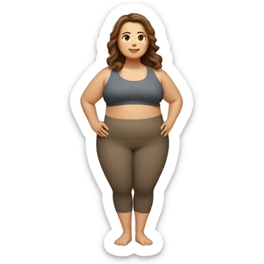 A plus size woman in yoga tree pose. She has light skin, brown straight hair, and brown eyes.  sticker