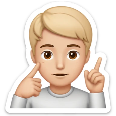 Pointing at head. “Think smarter not harder” sticker