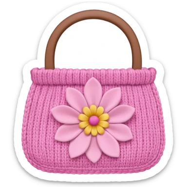 knitted bag pink flower sticker
