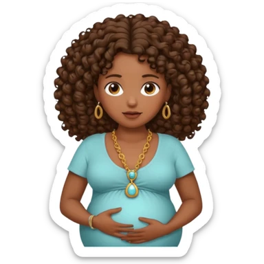 Very dark brown skin woman, pregnant with curly brown hair, head neck and abdomen only sticker
