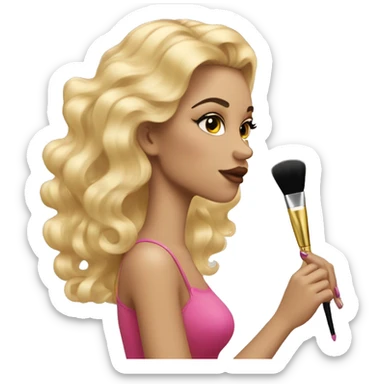 A coquette girl doing her makeup blonde wavy hair sticker