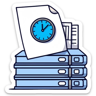 small stack of papers with a timer symbolizing heavy admin workload sticker