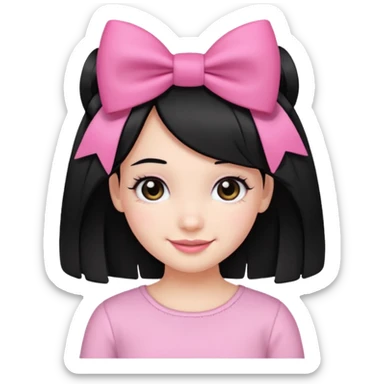 Girl with cute black  eyes  and black hair and pink bow in her side of her hair sticker