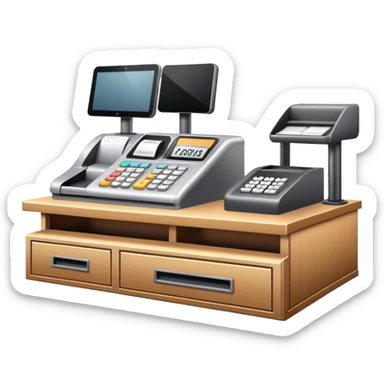 retail store checkout counter with cash register sticker