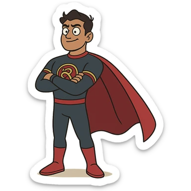 Minnal Murali standing heroically with arms crossed, cartoon style sticker