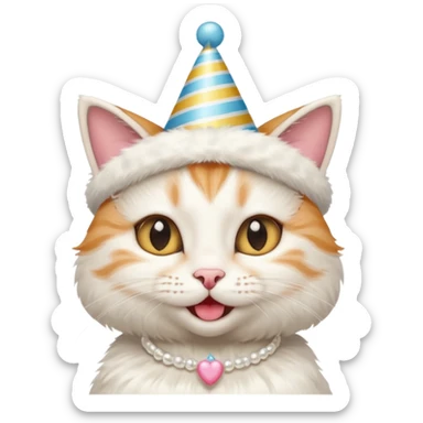 happy bride cat wearing a birthday hat sticker