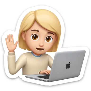 Online course, laptop screen with a person emerging teaching something. Lesson, video course, semi 3D emoji style sticker