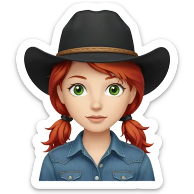 cowgirl with red hair green eyes black hat sticker