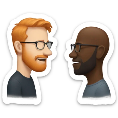 A ginger man with glasses giving a kiss to a slightly taller black man with short Beard sticker