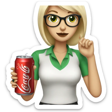 Blonde woman wearing glasses with green eyes holding a black cat and a can of Diet Coke  sticker