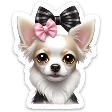 cute black with white long haired chihuahua with white stripe on forhead a cute pink bow sticker