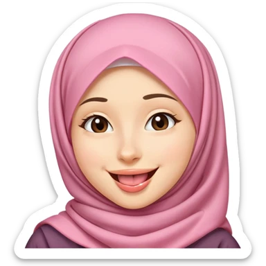 nữ, 15 tuổi, đội khăn hijab, tongue out, cười tươi, nhắm 1 mắt sticker