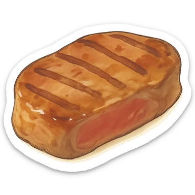 steak in ghibli style, soft colors, no background sticker