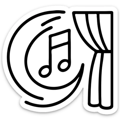 Abstract swirl combining a paint stroke, music note, and stage curtain – symbol of diverse artistic expression sticker