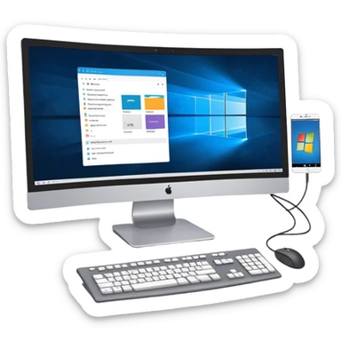 Create an emoji for UX/UI design. Show large curved monitor displaying windows with UX/UI design HTML program interface. Include a mouse, keyboard, and stylus next to the screens. Use modern, professional colors. Do not include any emojis or smiley faces. Make the background transparent. sticker