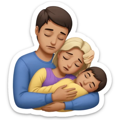 A man holding a sleeping woman in his arms whilst crying  sticker