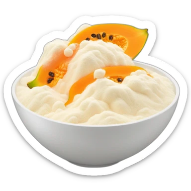 papaya slices covered with white milk powder on a bowl sticker