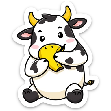 vaca comendo banana, cartoonish sticker style sticker