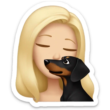 blonde woman kissing black and tan dachshund  sticker