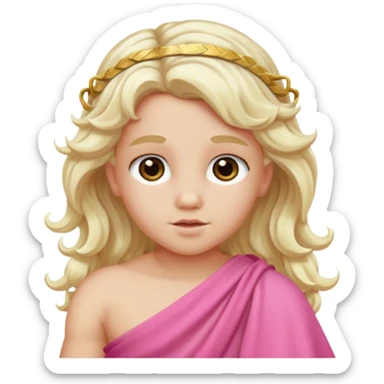Cupid from Olympus Gods with long white blonde wavy hair, pink toga sticker