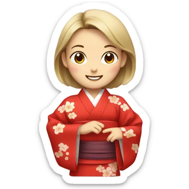 smiling Japanese girl in red kimono   sticker
