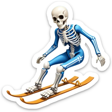 An icon showing a skeleton athlete racing headfirst on a small sled down an icy track. The scene includes dynamic motion lines, icy curves, and a snowy mountain backdrop under a crisp blue sky. Transparent background emphasizes the speed and intensity of the sport. sticker
